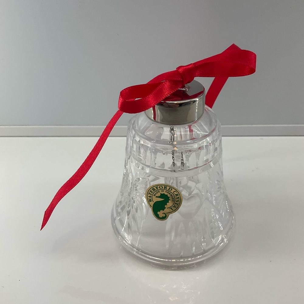 WATERFORD CRYSTAL Ornamental Crystal Bell Red Ribbon Accent Germany
